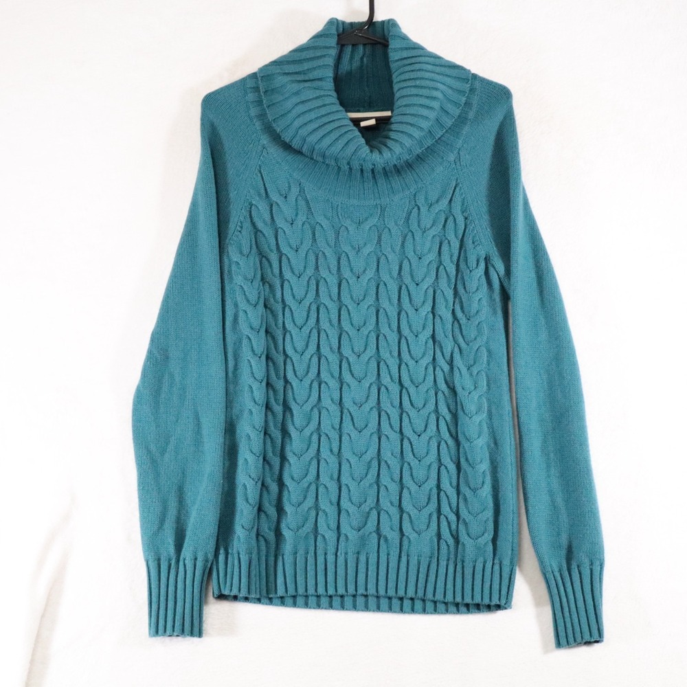 Banana Republic Women's Wool Cashmere Blend Cable Knit Sweater Small Teal